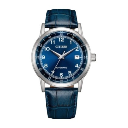 Citizen Automatic NJ0210-13L Date Display Blue Dial Leather Strap Analog Men Watch